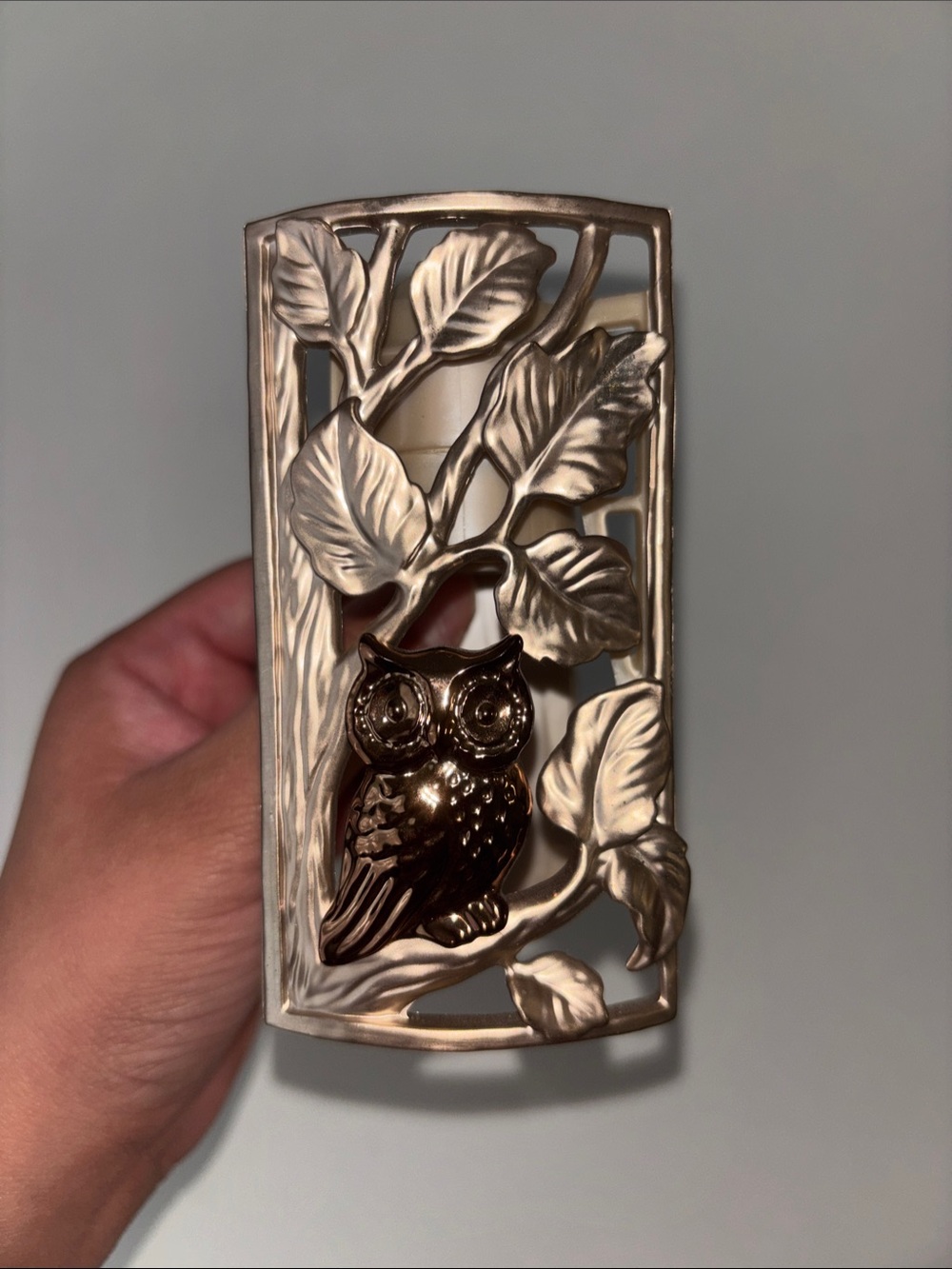 Bath & Body Works Metallic Bronze and Cream Owl Wall Accent